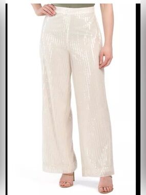 House of Harlow 1960 Cream Sequin Wide Leg Pants